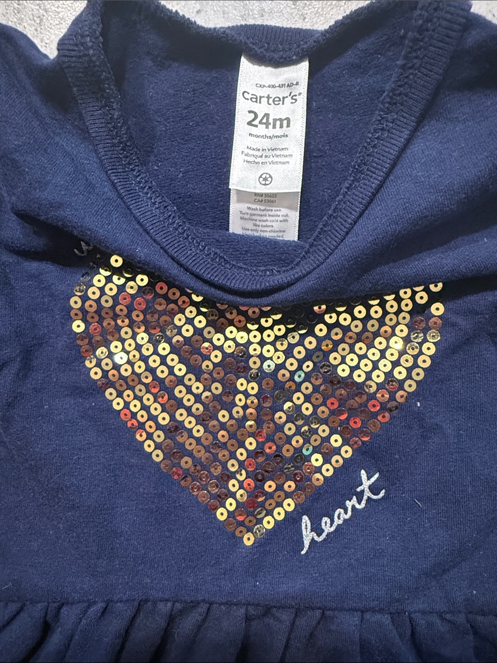 Carter's Navy Dress with Gold Sequin Heart - Picture 2 of 3